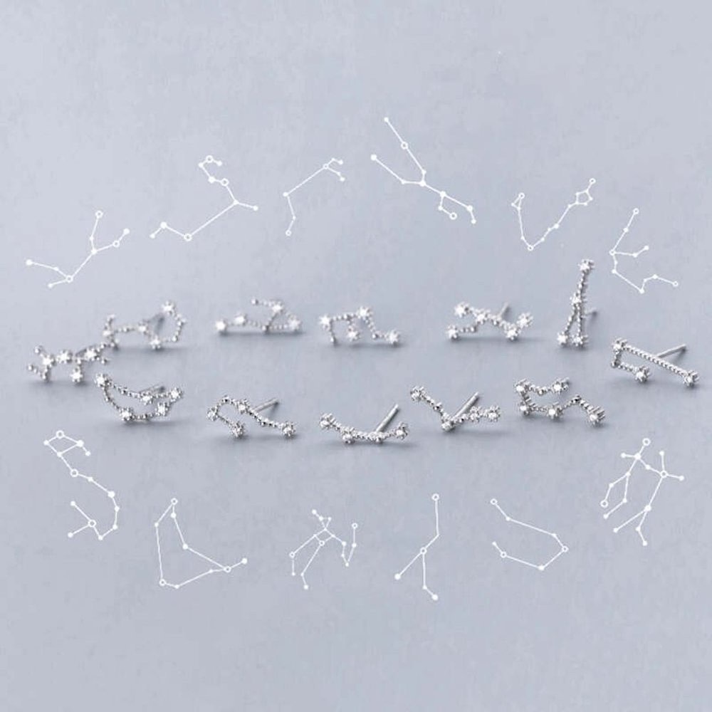 Sagittarius Constellation Star Galaxy Space Astrology Zodiac Sign Silver Earring - Picture 3 of 9